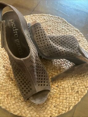 Pedro Garcia Brown and Tan Suede Peep-Toe Heels